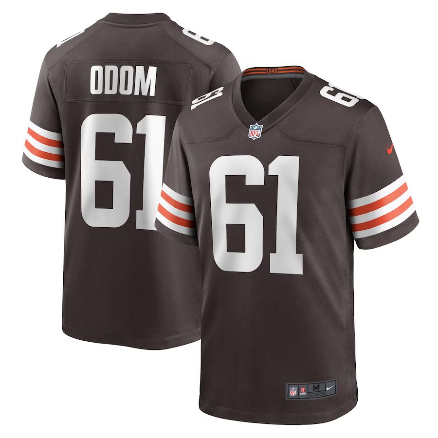 Men Cleveland Browns #61 Chris Odom Nike Brown Game Player NFL Jersey